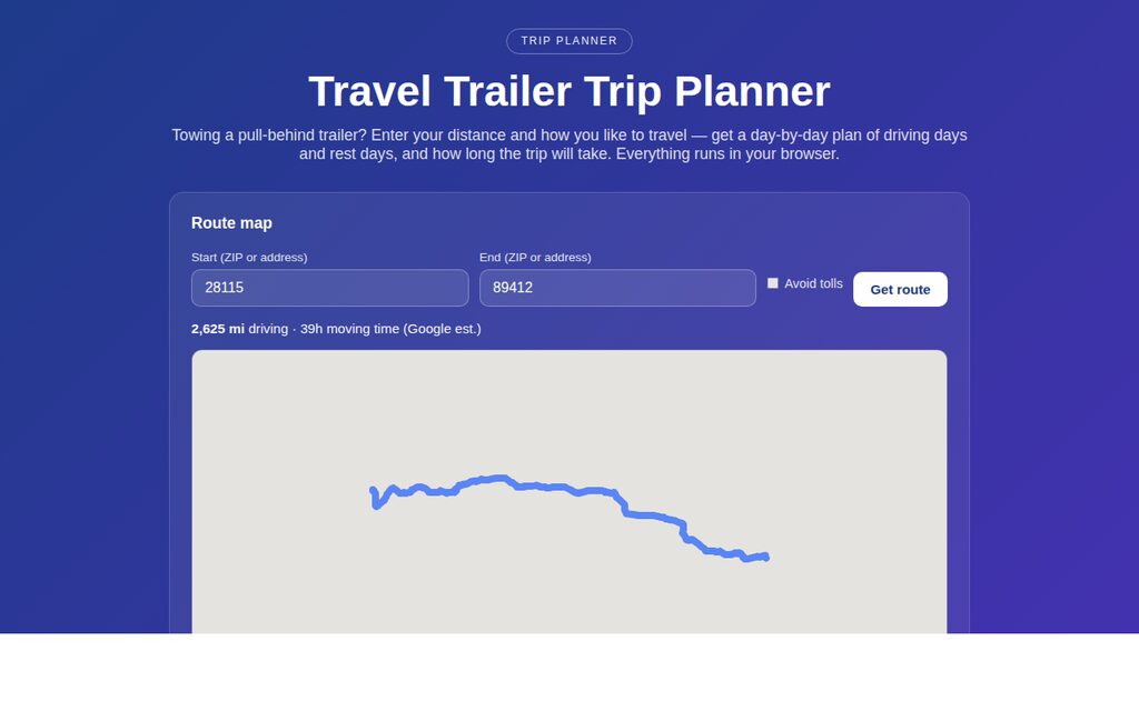 Travel Trailer Trip Planner — built with Tiknix